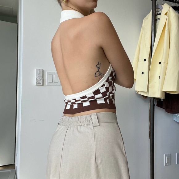 DMD Studios Halter Checkered Sweater Tank - Picture 2 of 7